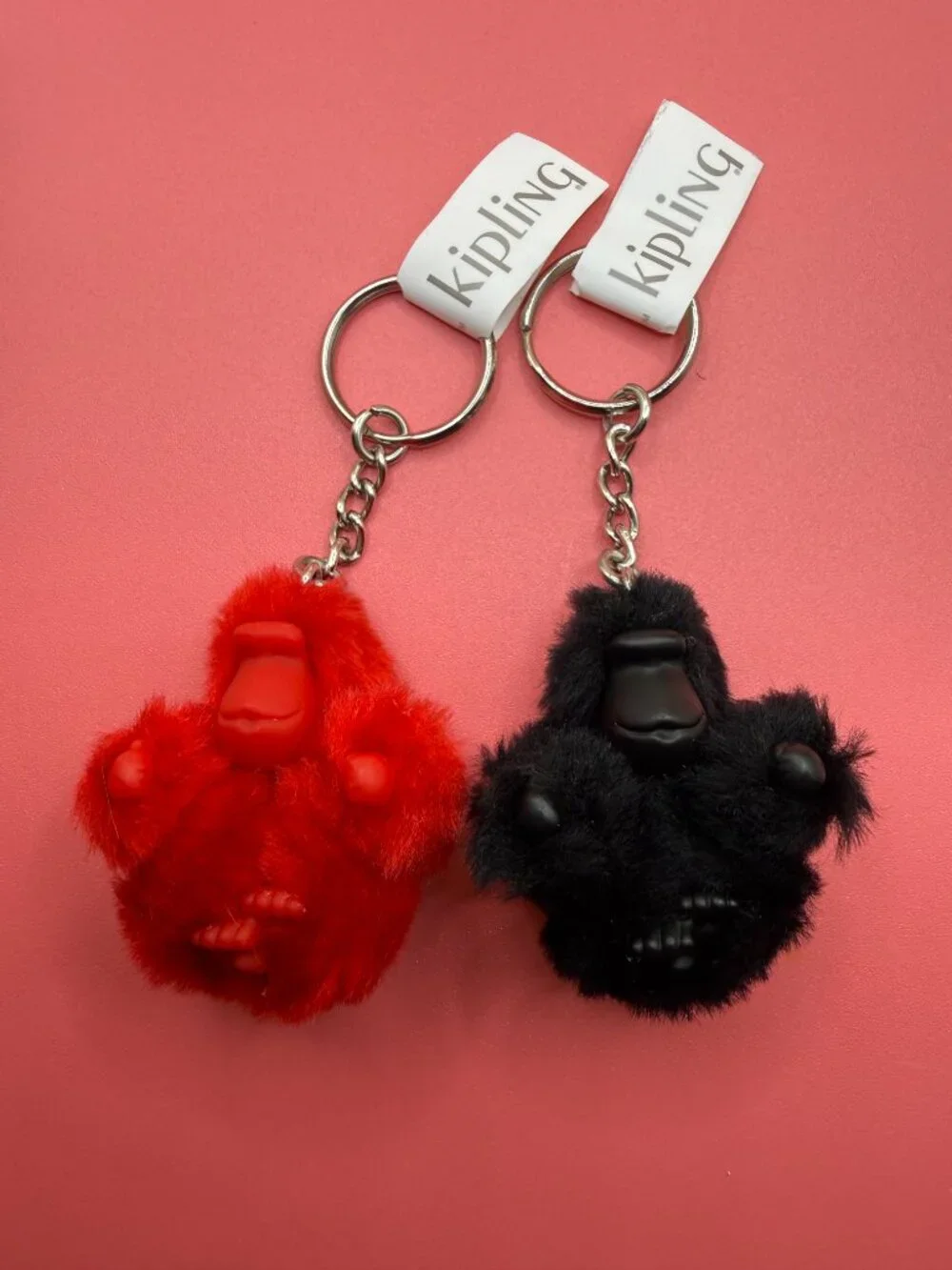 Lot 2 New Kipling Fuzzy Ape Monkey Keychains Key Rings Red Black